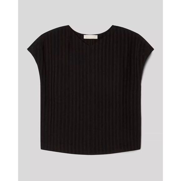 Everlane City Stripe V Neck Top Short Sleeve Pullover Black Shirt oversized - Picture 1 of 16